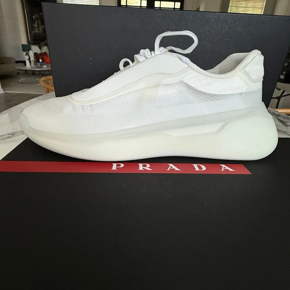 Prada America's Cup White Technical Nylon 1 Sneakers 4E3608‎ Mens UK 7